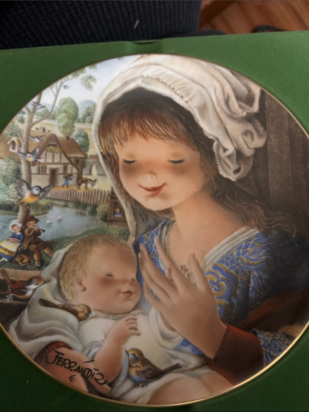 Avian mother and child limited edition decorative plate